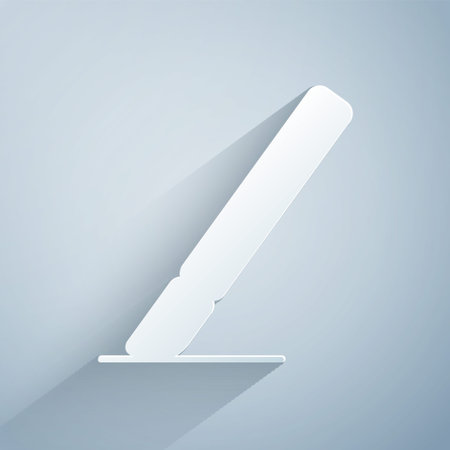 Paper cut Medical surgery scalpel tool icon isolated on grey background. Medical instrument. Paper art style. Vectorのイラスト素材