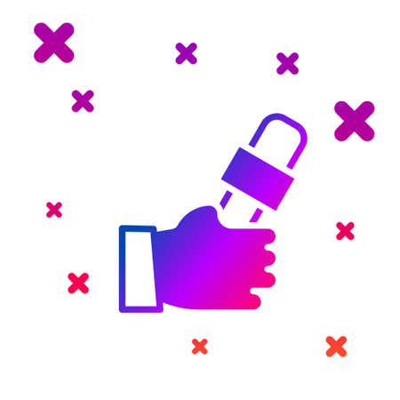 Color Journalist hand holding microphones performing interview icon isolated on white background. Gradient random dynamic shapes. Vectorのイラスト素材