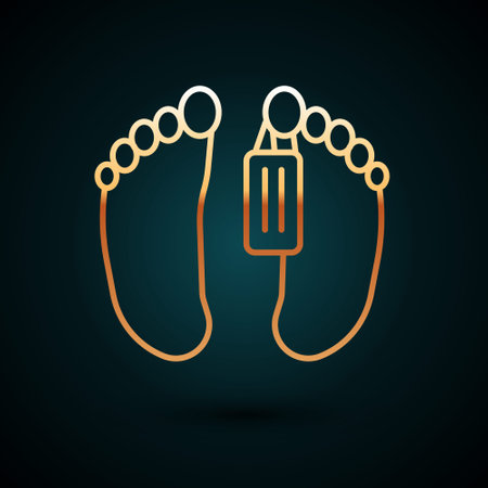 Gold line Dead body with an identity tag attached in the feet in a morgue of a hospital icon isolated on dark blue background. Vectorのイラスト素材