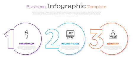 Set line Microphone, Live report and Journalist news. Business infographic template. Vectorのイラスト素材