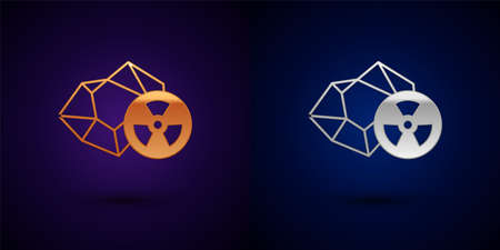 Gold and silver Radioactive icon isolated on black background. Radioactive toxic symbol. Radiation hazard sign. Vectorのイラスト素材