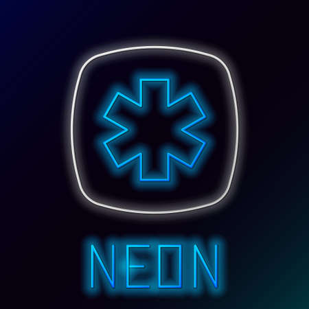 Glowing neon line Medical symbol of the Emergency - Star of Life icon isolated on black background. Colorful outline concept. Vectorのイラスト素材