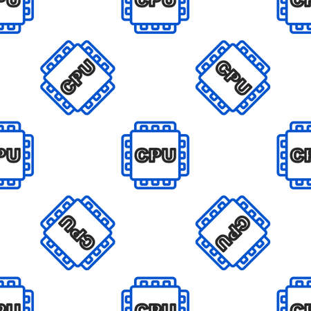 Line Computer processor with microcircuits CPU icon isolated seamless pattern on white background. Chip or cpu with circuit board. Micro processor. Colorful outline concept. Vectorのイラスト素材