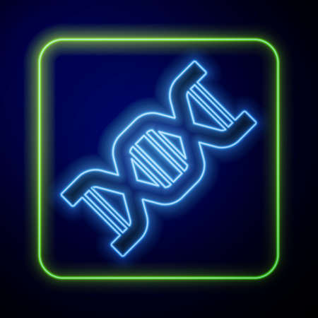 Glowing neon DNA symbol icon isolated on blue background. Vectorのイラスト素材