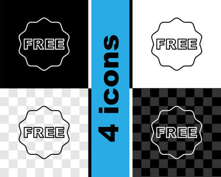 Set line Price tag with an inscription Free icon isolated on black and white, transparent background. Badge for price. Promo tag discount. Vectorのイラスト素材