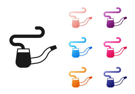 Black Smoking pipe with smoke icon isolated on white background. Tobacco pipe. Set icons colorful. Vectorのイラスト素材