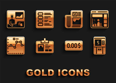 Set Identification badge, Website with growth graph, ATM and money, Zero cost, Browser, Business finance report, Trading courses and icon. Vectorのイラスト素材