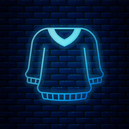Glowing neon Sweater icon isolated on brick wall background. Pullover icon. Sweatshirt sign. Vectorのイラスト素材
