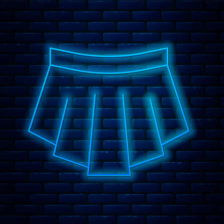 Glowing neon line Skirt icon isolated on brick wall background. Vectorのイラスト素材