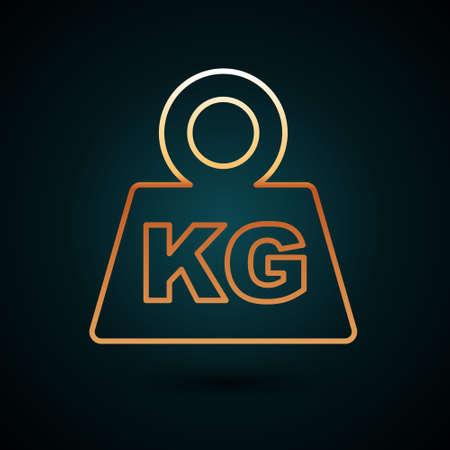 Gold line Weight icon isolated on dark blue background. Kilogram weight block for weight lifting and scale. Mass symbol. Vectorのイラスト素材