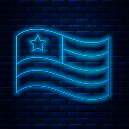 Glowing neon line American flag icon isolated on brick wall background. Flag of USA. United States of America. Vectorのイラスト素材