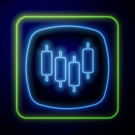 Glowing neon Browser with stocks market growth graphs and money icon isolated on blue background. Monitor with stock charts arrow on screen. Vectorのイラスト素材