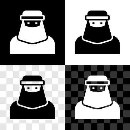 Set Muslim woman in niqab icon isolated on black and white, transparent background. Vectorのイラスト素材