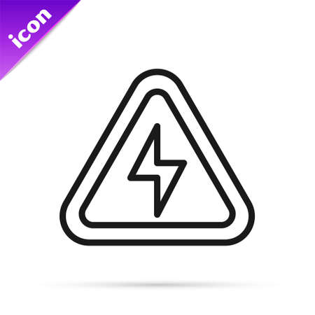 Black line High voltage icon isolated on white background. Danger symbol. Arrow in triangle. Warning icon. Vectorのイラスト素材