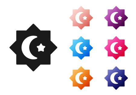 Black Islamic octagonal star ornament icon isolated on white background. Set icons colorful. Vectorのイラスト素材