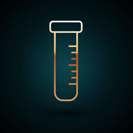 Gold line Test tube and flask chemical laboratory test icon isolated on dark blue background. Laboratory glassware sign. Vectorのイラスト素材