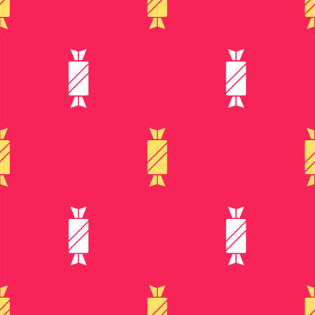 Yellow Candy icon isolated seamless pattern on red background. Vectorのイラスト素材