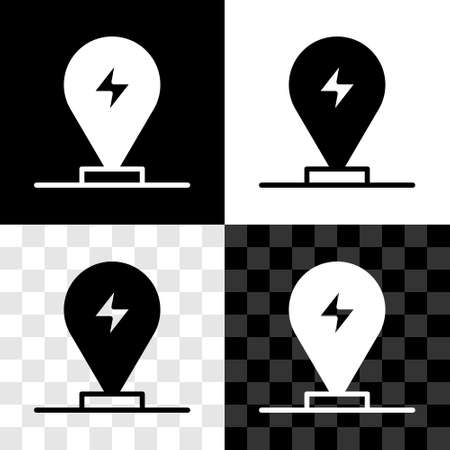 Set Charging parking electric car icon isolated on black and white, transparent background. Vectorのイラスト素材