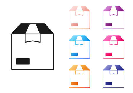 Black Carton cardboard box icon isolated on white background. Box, package, parcel sign. Delivery and packaging. Set icons colorful. Vectorのイラスト素材