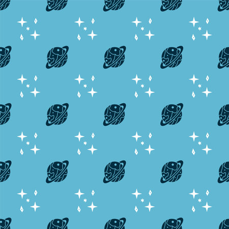 Set Planet Saturn and Falling stars on seamless pattern. Vector