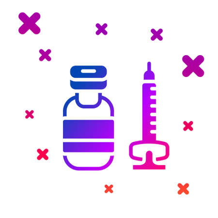 Color Medical syringe with needle icon isolated on white background. Vaccination, injection, vaccine, insulin concept. Gradient random dynamic shapes. Vectorのイラスト素材