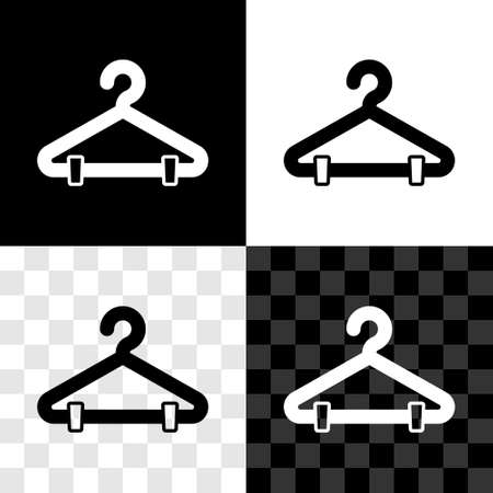 Set Hanger wardrobe icon isolated on black and white, transparent background. Cloakroom icon. Clothes service symbol. Laundry hanger sign. Vectorのイラスト素材