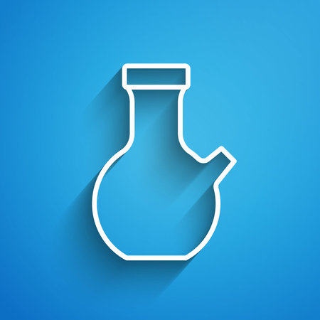 White line Test tube and flask chemical laboratory test icon isolated on blue background. Laboratory...