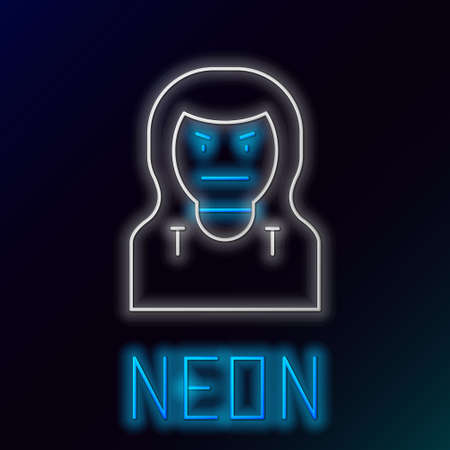 Glowing neon line Thief mask icon isolated on black background. Bandit mask, criminal man. Colorful outline concept. Vectorのイラスト素材
