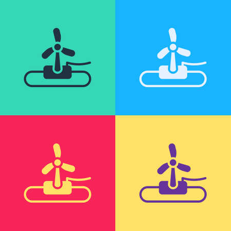 Pop art Wind turbine icon isolated on color background. Wind generator sign. Windmill for electric power production. Vectorのイラスト素材