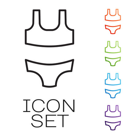 Black line Summer beach swimsuit icon isolated on white background. Beach women fashion. Set icons colorful. Vectorのイラスト素材
