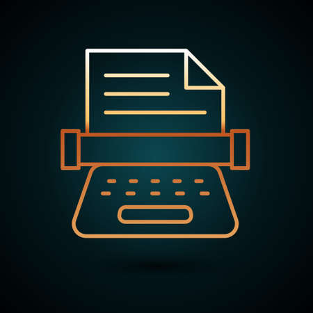 Gold line Retro typewriter and paper sheet icon isolated on dark blue background. Vectorのイラスト素材