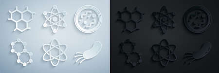 Set Atom, Bacteria, Molecule, and Chemical formula icon. Vectorのイラスト素材