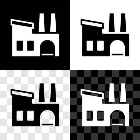 Set Factory icon isolated on black and white, transparent background. Industrial building. Vectorのイラスト素材