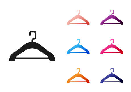 Black Hanger wardrobe icon isolated on white background. Cloakroom icon. Clothes service symbol. Laundry hanger sign. Set icons colorful. Vectorのイラスト素材