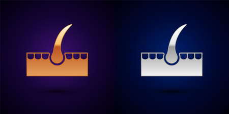 Gold and silver Human hair follicle icon isolated on black background. Hair care treatment. Vectorのイラスト素材