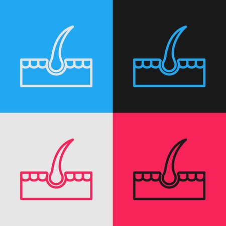 Pop art line Human hair follicle icon isolated on color background. Hair care treatment. Vectorのイラスト素材