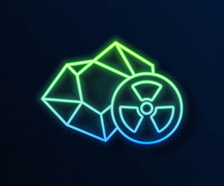 Glowing neon line Radioactive icon isolated on blue background. Radioactive toxic symbol. Radiation hazard sign. Vectorのイラスト素材