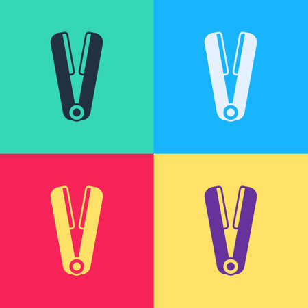 Pop art Curling iron for hair icon isolated on color background. Hair straightener icon. Vectorのイラスト素材