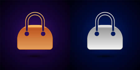 Gold and silver Handbag icon isolated on black background. Female handbag sign. Glamour casual baggage symbol. Vectorのイラスト素材