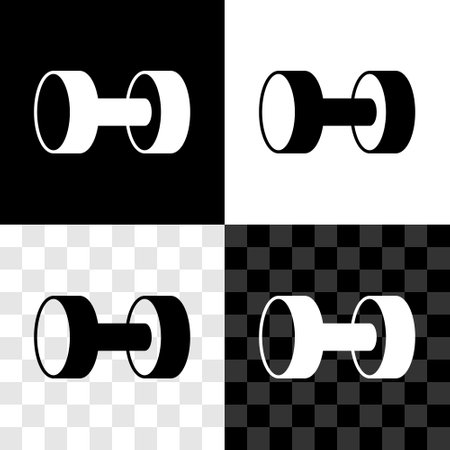 Set Dumbbell icon isolated on black and white, transparent background. Muscle lifting icon, fitness barbell, gym, sports equipment, exercise bumbbell. Vectorのイラスト素材