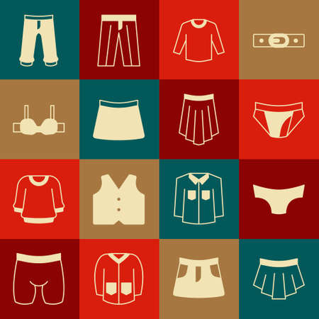 Set Skirt, Men underpants, Sweater, Bra, Pants and icon. Vectorのイラスト素材