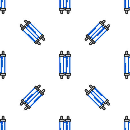 Line Torah scroll icon isolated seamless pattern on white background. Jewish Torah in expanded form. Star of David symbol. Old parchment scroll. Colorful outline concept. Vectorのイラスト素材