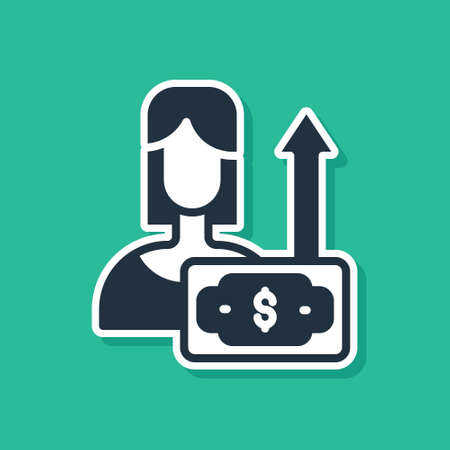 Blue Money growth woman icon isolated on green background. Income concept. Business growth. Investing, savings and managing money concept. Vectorのイラスト素材