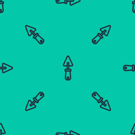 Blue line Trowel icon isolated seamless pattern on green background. Vectorのイラスト素材