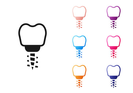 Black Dental implant icon isolated on white background. Set icons colorful. Vector