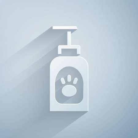 Paper cut Pet shampoo icon isolated on grey background. Pets care sign. Dog cleaning symbol. Paper art style. Vectorのイラスト素材