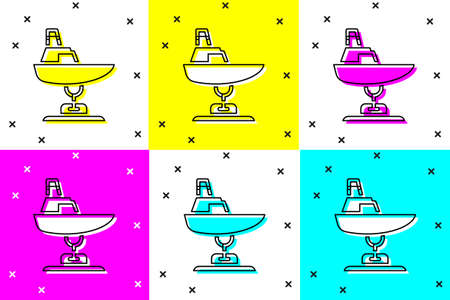 Set Swing boat on the playground icon isolated on color background. Childrens carousel with boat. Amusement icon. Vectorのイラスト素材
