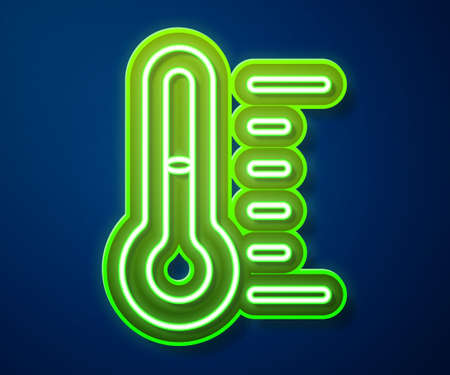 Glowing neon line Sauna thermometer icon isolated on blue background. Sauna and bath equipment. Vectorのイラスト素材