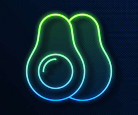 Glowing neon line Avocado fruit icon isolated on blue background. Vectorのイラスト素材