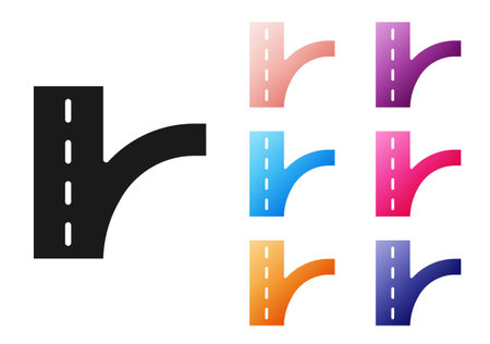 Black Road traffic sign. Signpost icon isolated on white background. Pointer symbol. Isolated street information sign. Direction sign. Set icons colorful. Vectorのイラスト素材